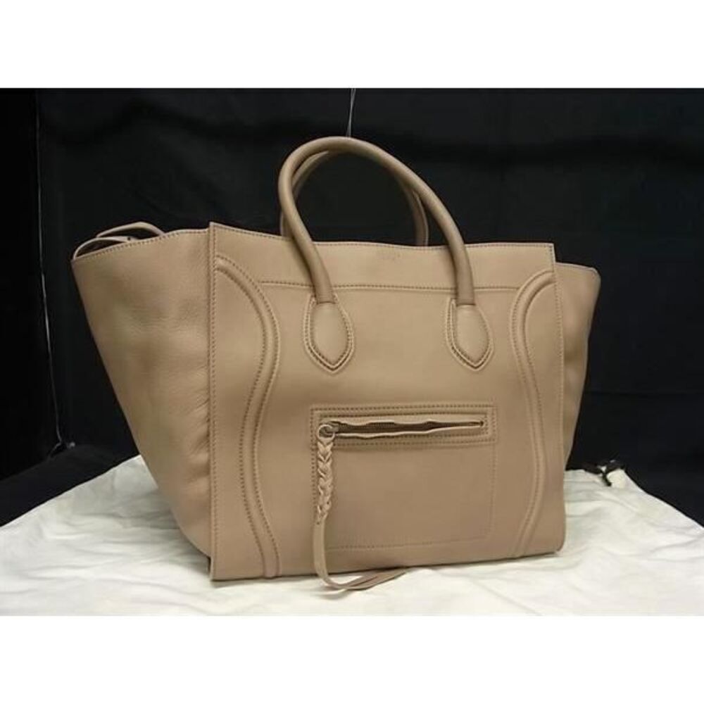 CELINE Luggage Phantom Leather Handbag Tote Bag Shoulder Greige